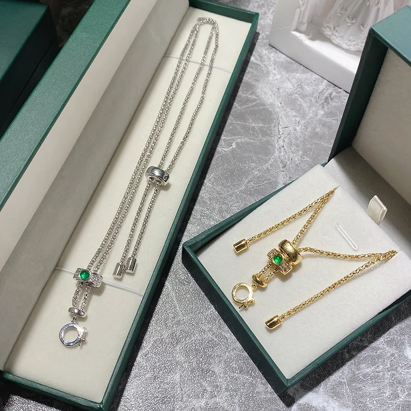 

MDLFES Moissan Diamond Style Pendant Necklace Gold-plated Chrysoprase Sweater Chain Emerald Drawstring Universal Chain