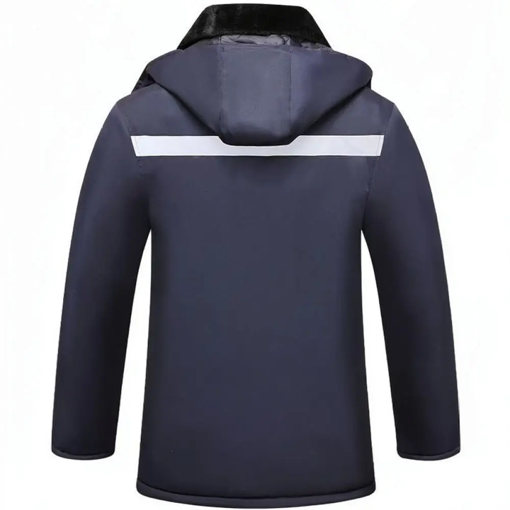 Men Winter Thickened Cotton Coat Reflective Safety Parka Warm Workwear Durable Jacket For Outdoor Site Automotive Maintenance