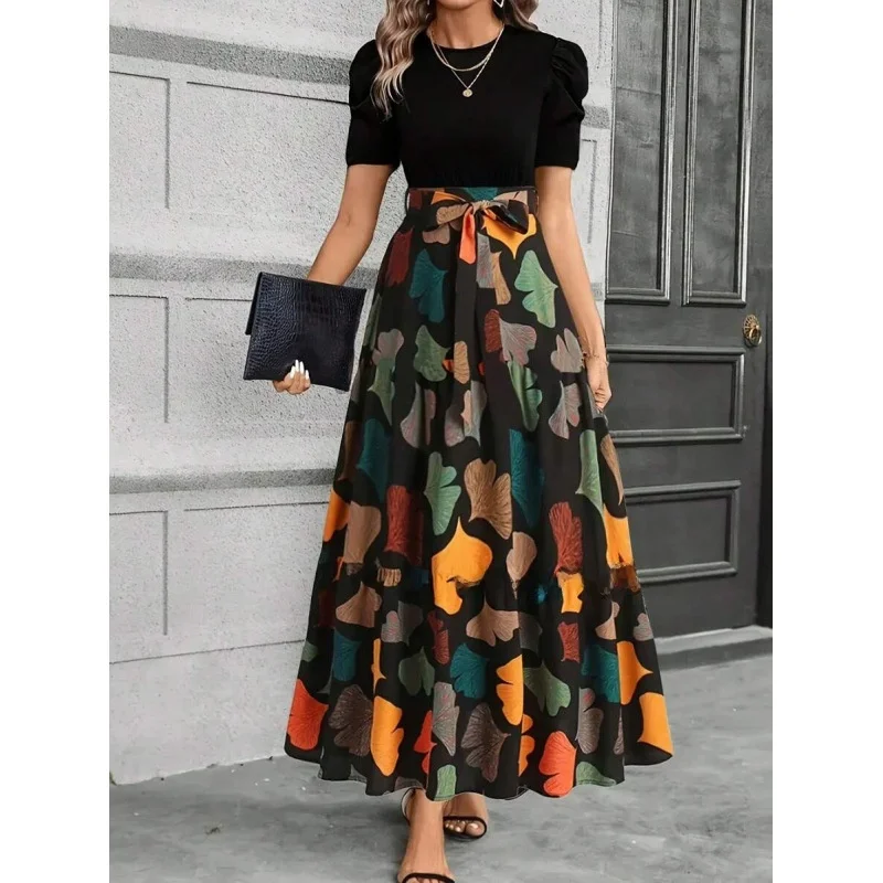 

Large Hem Print Long Skirt Women's Half-length Skirts Floral Print Maxi Skirt Elegant Draped Skirt Spring Summer Autumn