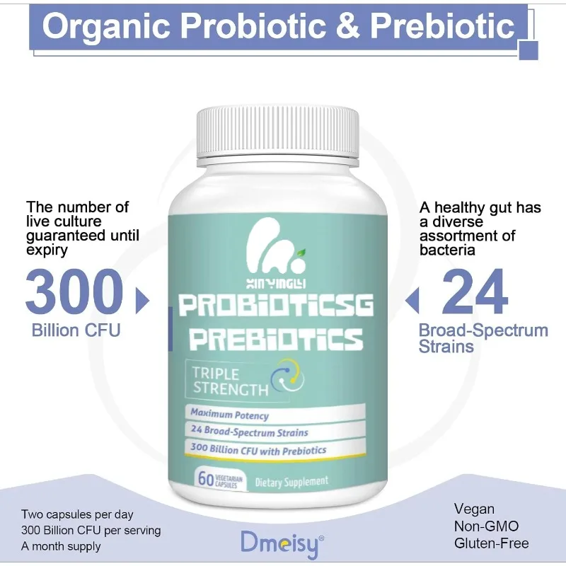 Probióticos Cápsulas de 300 mil millones de CFU, 24 cepas, 15 mixtas de prebióticos de hierbas, apoyo a la salud digestiva y inmunológica