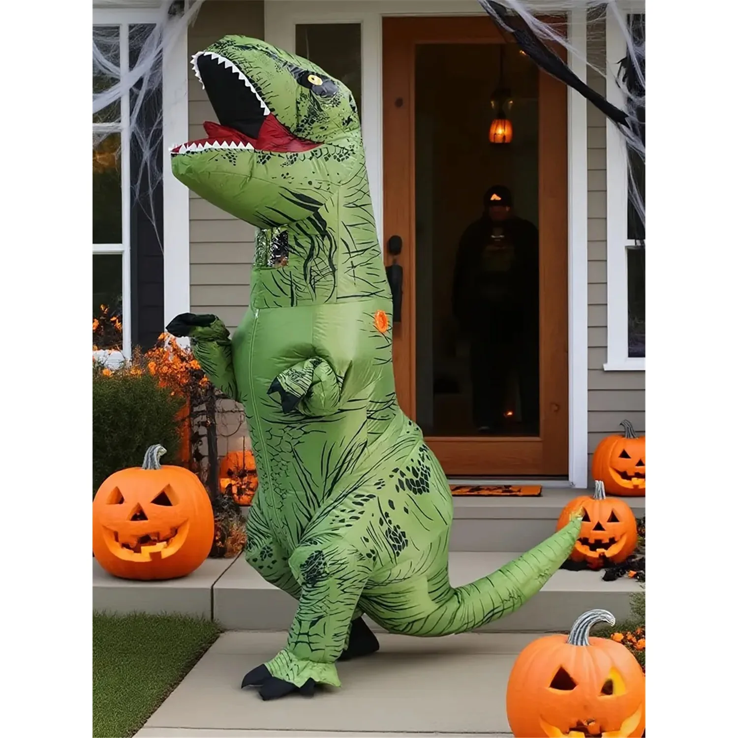 Disfraz de dinosaurio inflable para adultos, disfraz de Halloween, traje inflable divertido para alturas de 155 a 190 cm, para uso en fiestas