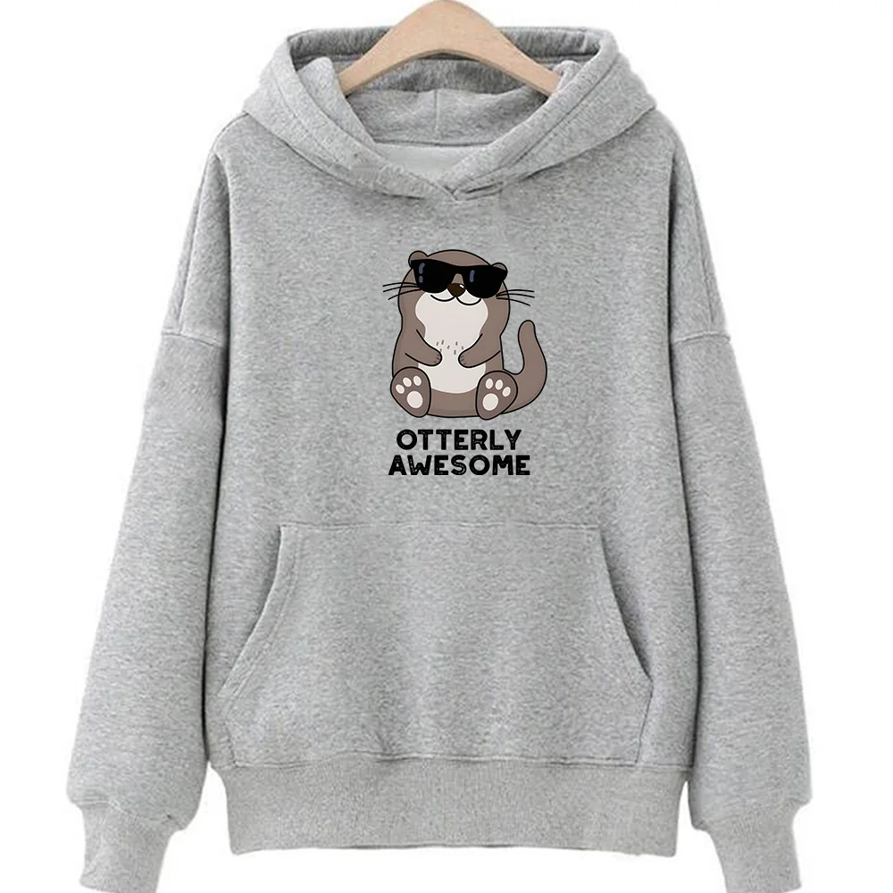 Animal Puns Otterly Awesome Print Hooded Pullover Women/men Cute Graphic Sweatshirt Autumn Fashion Casual Hoodies Fleece Clothes