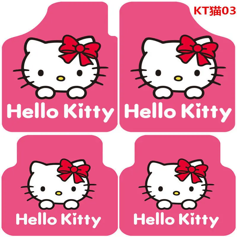 4 Piece Set Hello Kitty Car Cushion Kawaii Card Cover Floor Mat Fashion Cartoon Figure Pattern Mat Soft Winter Convenient Decor