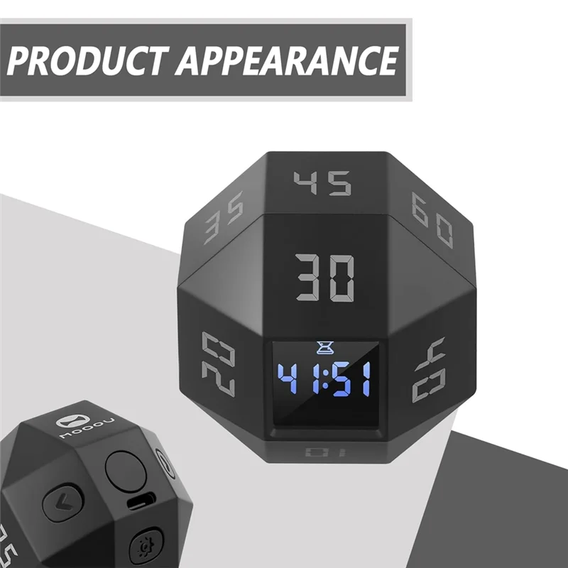 A53Q-Mini 12-Sided Rechargeable Cube Timer Efficient Time Management Tool For ADHD Patients, Study, And Cooking