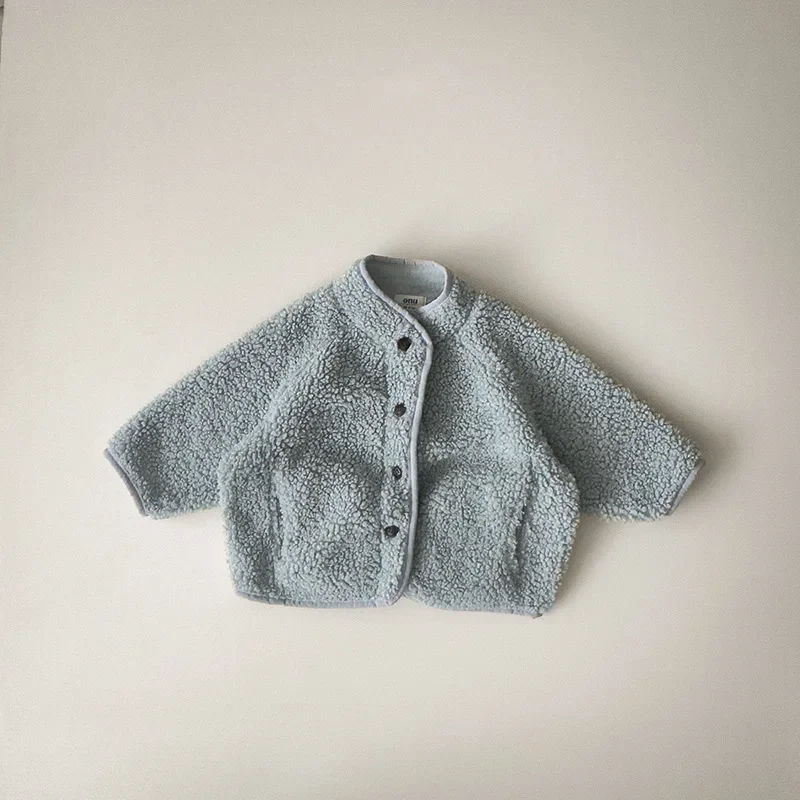 Winter Boys and Girls Pure Color Lamb Wool Coat Plus Velvet Padded Jackets 5125 Korean Children's Clothing 2025