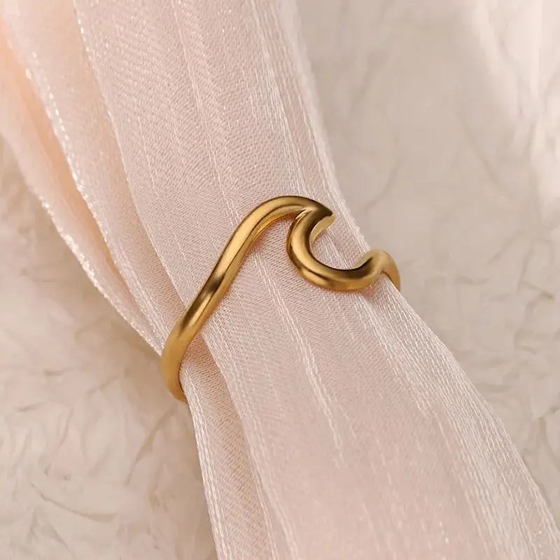 Stainless Steel Wave Rings for Women Gold Color Geometric Heart Rose Flower Wedding Ring Aesthetic Fashion Waterproof Jewelry