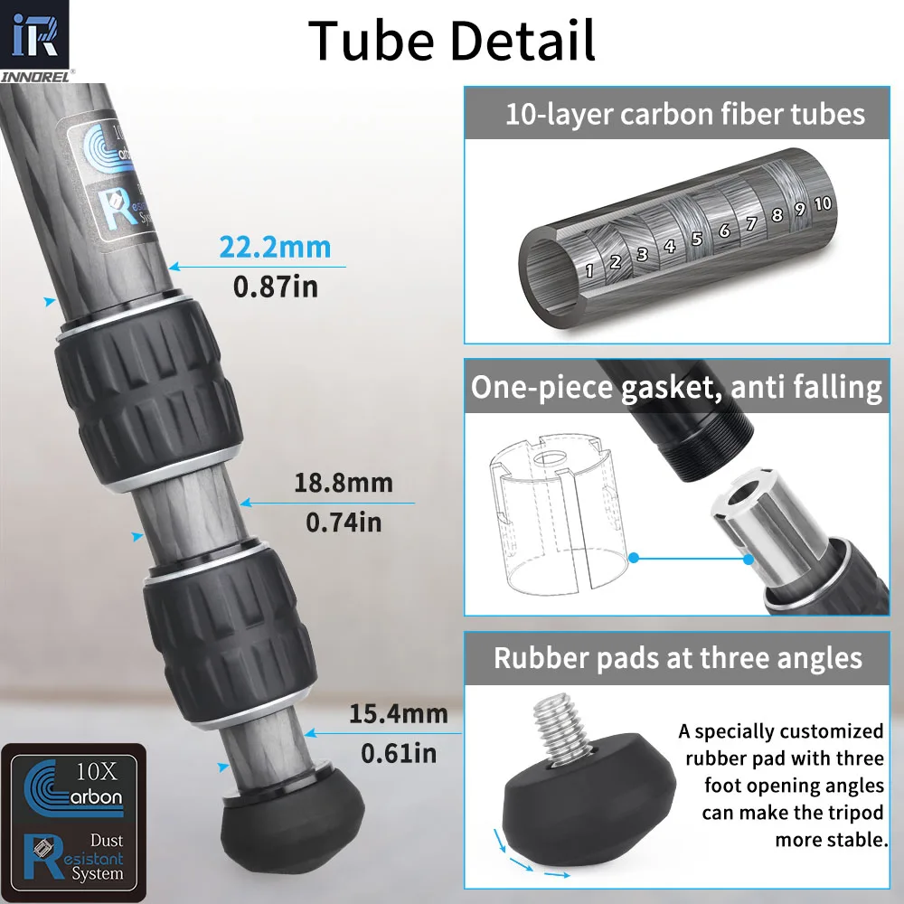 INNOREL CT223C Mini treppiede in fibra di carbonio a 10 strati, treppiede da tavolo portatile compatto per DSLR digitale, Video DV, carico 10kg