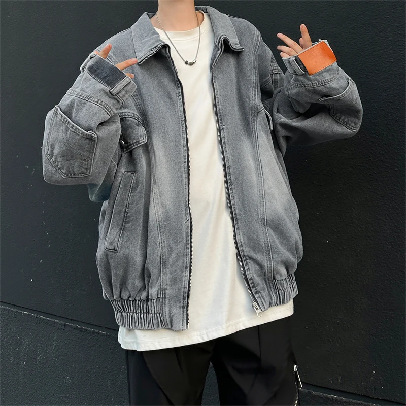 

Mans Denim Jacket American Deconstructive Washed Stand Up Collar Denim Jacket for Men's Spring and Autumn New Loose Casual Coat