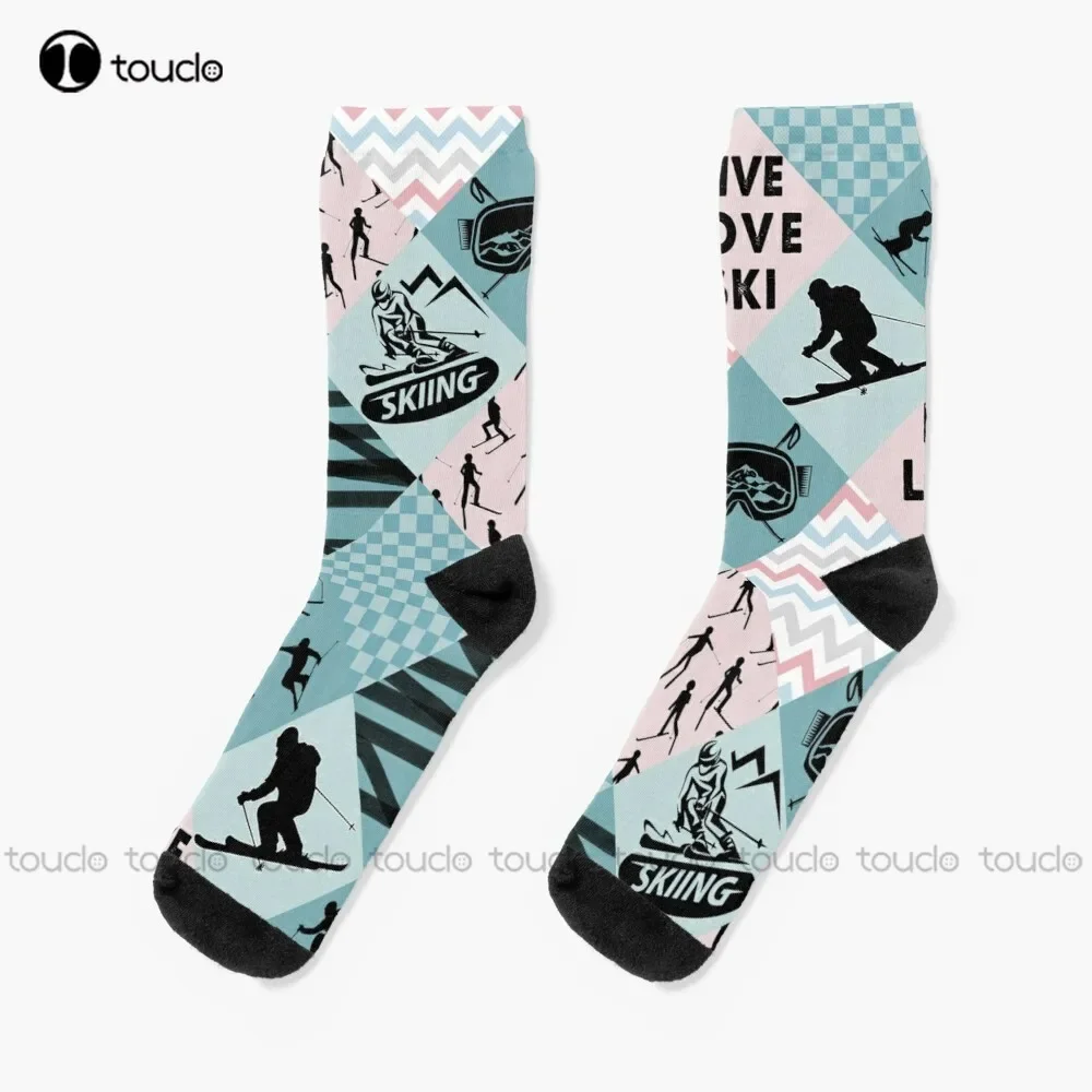 Skiing - Pattern Cross X  Socks Football Socks Youth Boys Personalized Custom Unisex Adult Teen Youth Socks 360° Digital Print