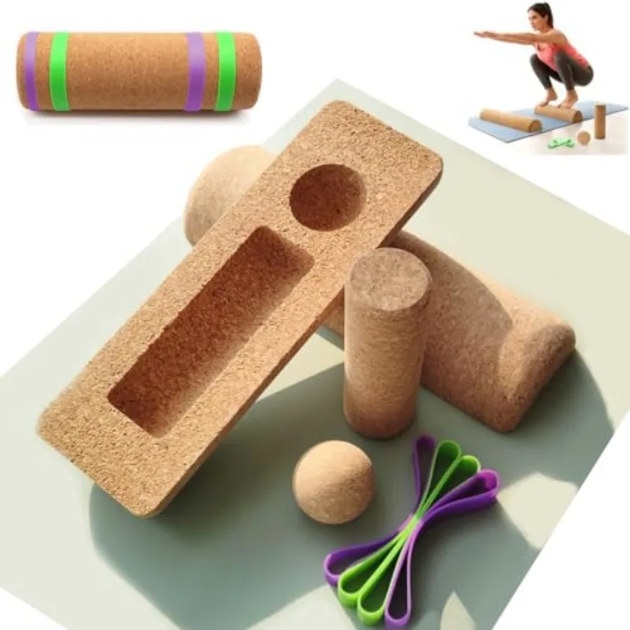 

Балансировочная доска из пробки, пробковый ролик для баланса стоп, премиум-набор 4-в-1 для укрепления стоп и голеностопов, портативный балансировочный тренажер для восстановления