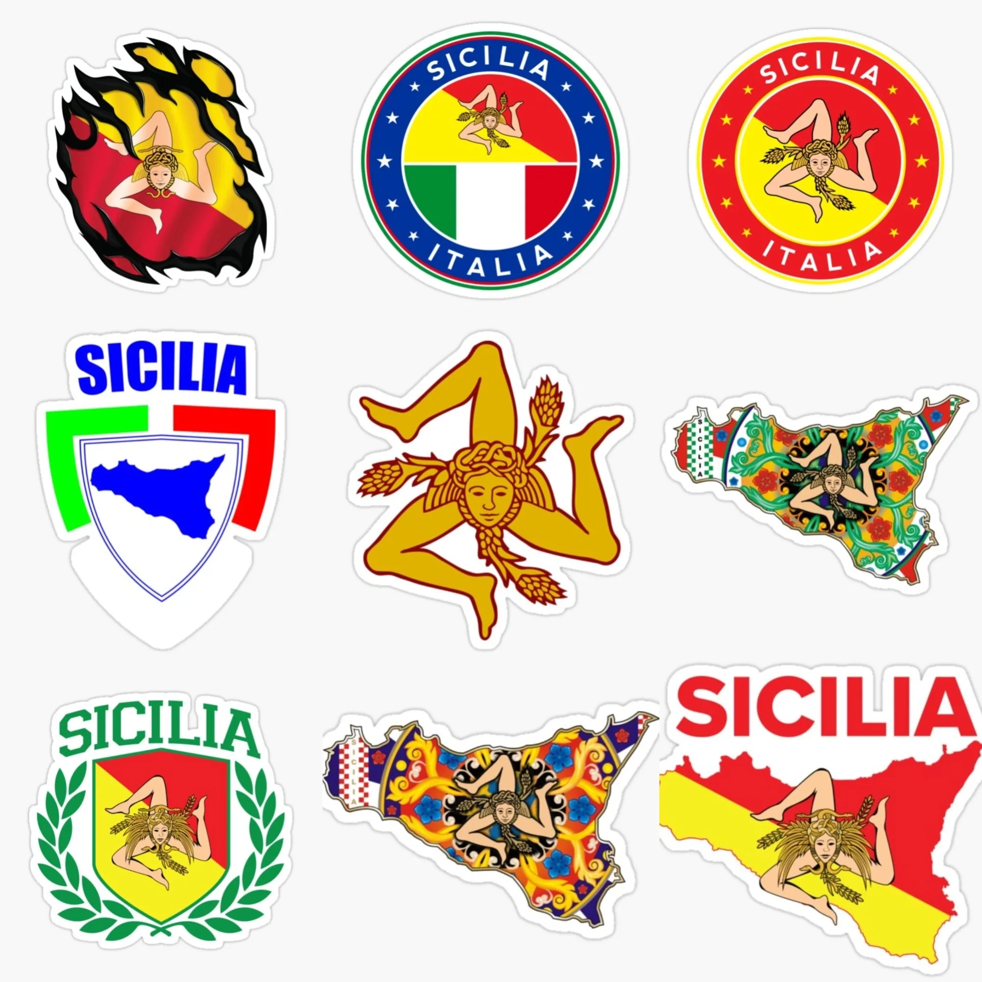 Sicilia Flag Map National Emblem PVC Waterproof Stickers for Decorate Car Van Helmet Window Wall Bicycle Fridge Decal