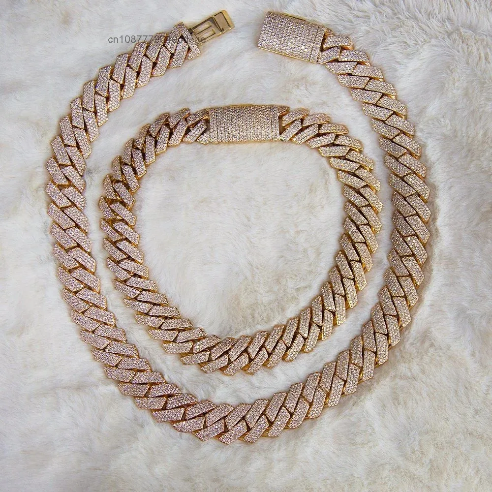 Moissanite 16mm Cuban Chain GRA Certificate 925 Gold Plated Iced Out VVS Moissanite Cuban Link Chain..