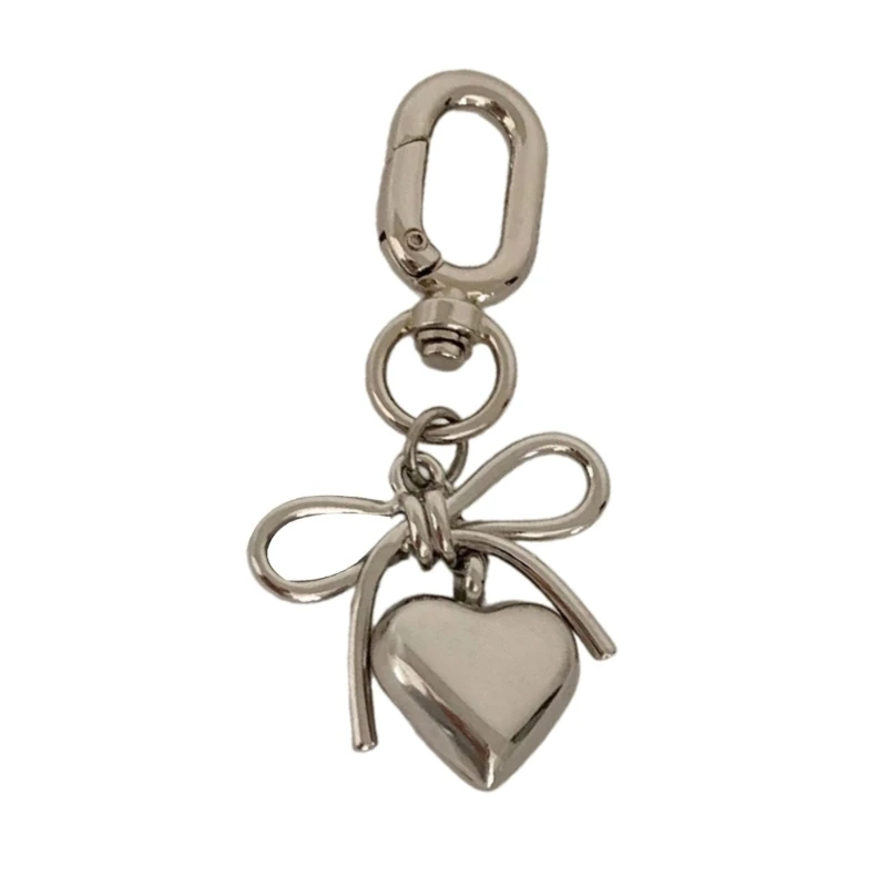 S1Y1 Lovely Metal Heart Bowknot Keychain Pendant Backpack Decoration Phone Case Charm