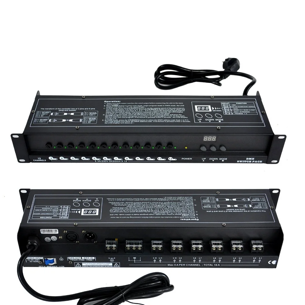 12 Channels DMX Switch Pack Stage Lighting DMX512 Power Distributors Controller with self-propelled effect program output