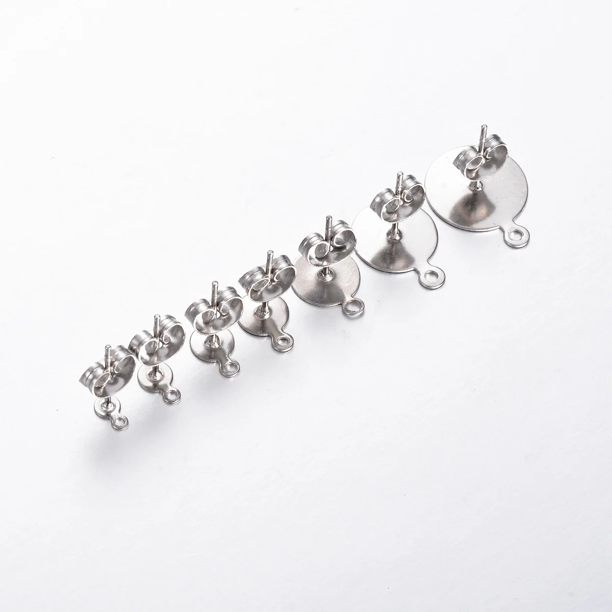 30 Stück/Set 5/6/8/10/12mm Edelstahl-Ohrstecker mit Öse, flache runde Basis für DIY-Schmuckherstellung – Detail 4