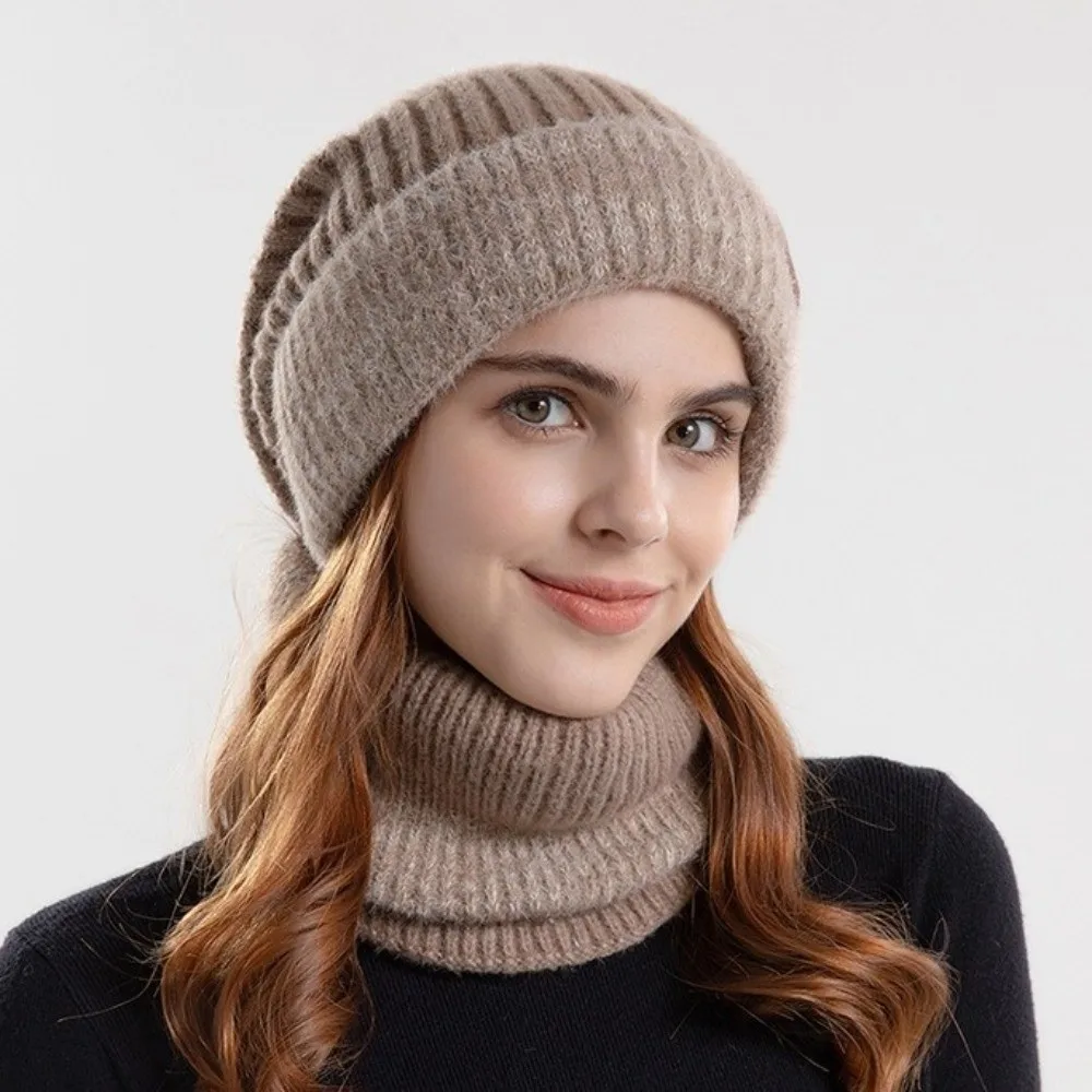 Gorro de invierno suave, conjunto de bufanda, gorro de punto térmico grueso de diseño elegante, protección térmica, gorro de lana cálido con forro polar