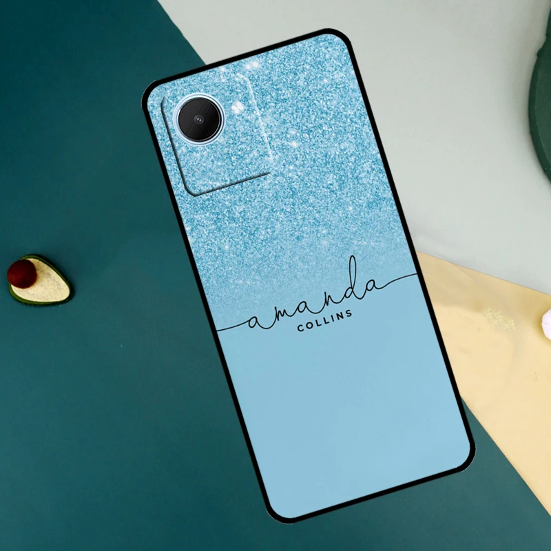 Purpurina personalizada con iniciales, funda para Realme GT Neo 5, 3T, 2T, 9, 10, 11 Pro Plus, C11, C15, C21Y, C25Y, C30, C31, C33, C35, C53, C55