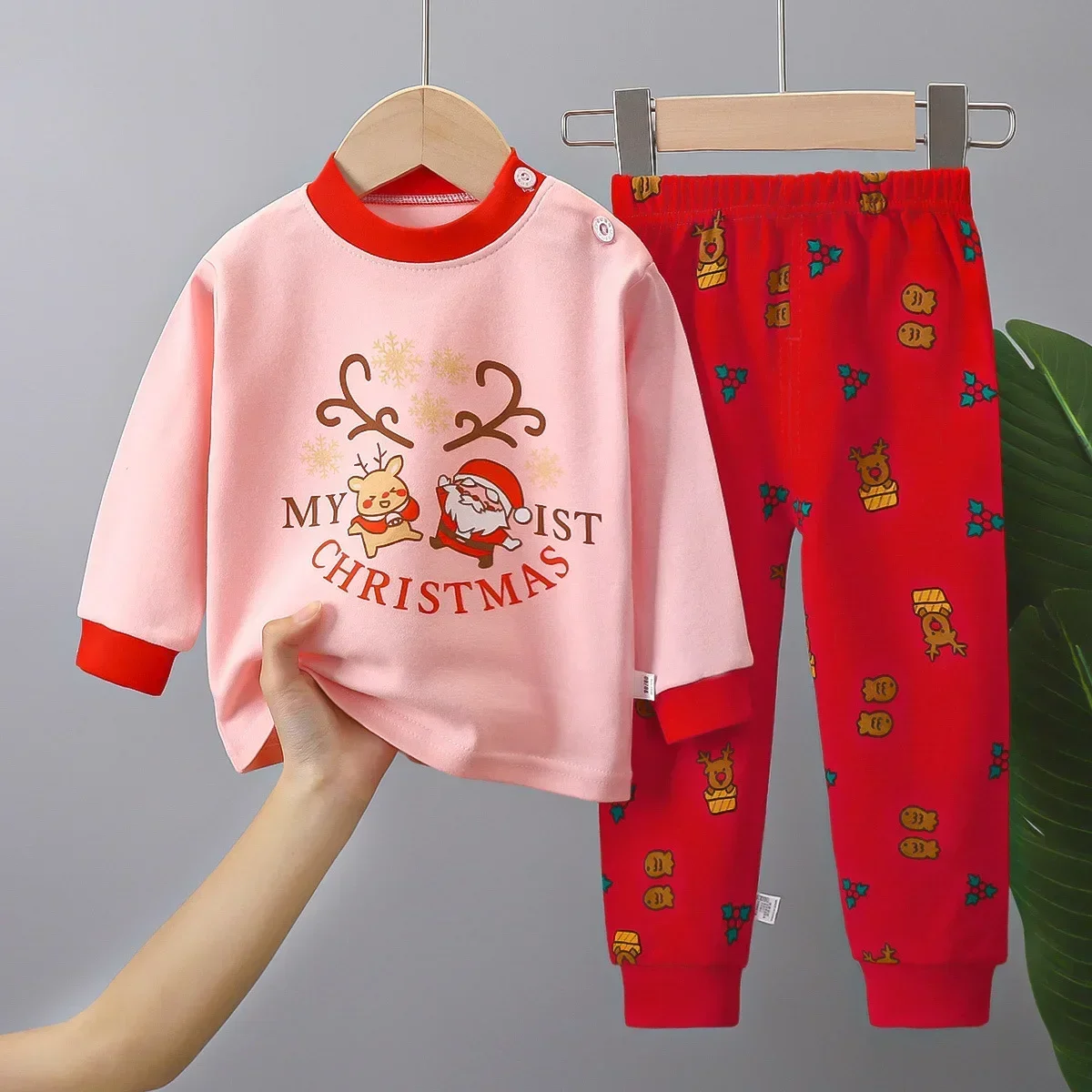 New Baby Boys Girls Christmas Warm Pajamas Kids Cartoon Xmas Print Long Sleeve Pyjamas Children\'s Autumn Sleepwear Clothing Sets