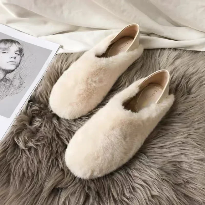 Fur Mule Slippers Women Winter Home Shoes Slip on Furry Loafers with Butterfly Knot Fur Slides Female Lush Fluffy Moccasins 2024