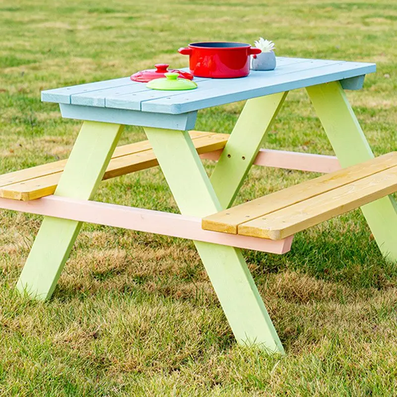 Solid wood outdoor table and chair combination courtyard children's leisure picnic table children's table kit assembly low