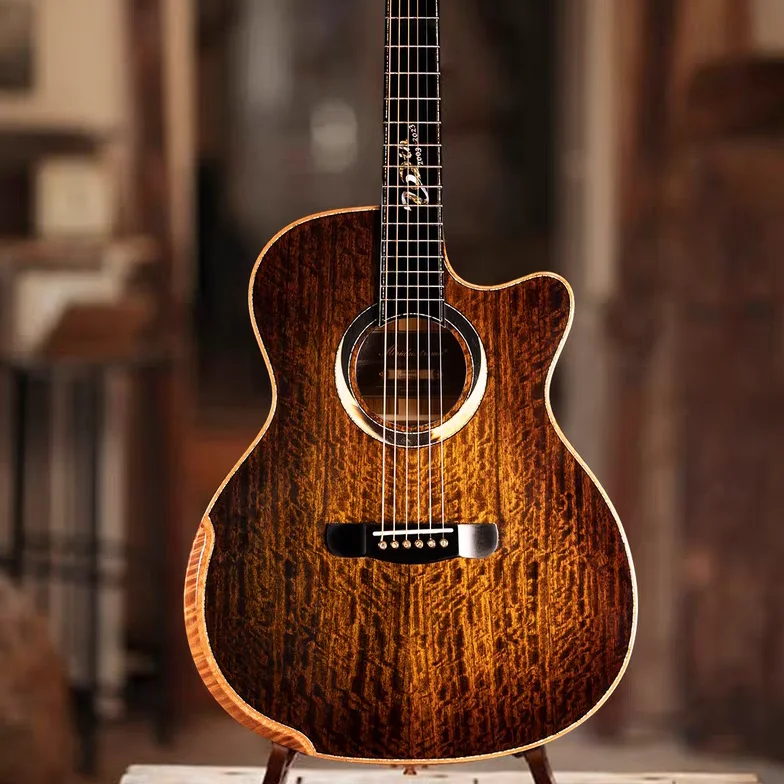 

High-quality Top Walnut Koa Spuce Solid Acoustic Guitar Finger-Picking Featuring Performance Instrument