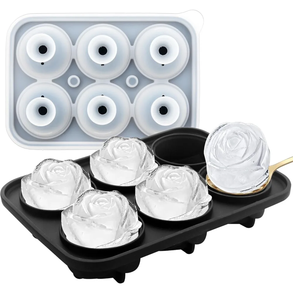 

Силиконовый лоток для кубиков льда для морозильной камеры с крышкой — 6 больших 42 мм формы для шариков льда в виде розы Силиконовые лотки для кубиков льда для венчика