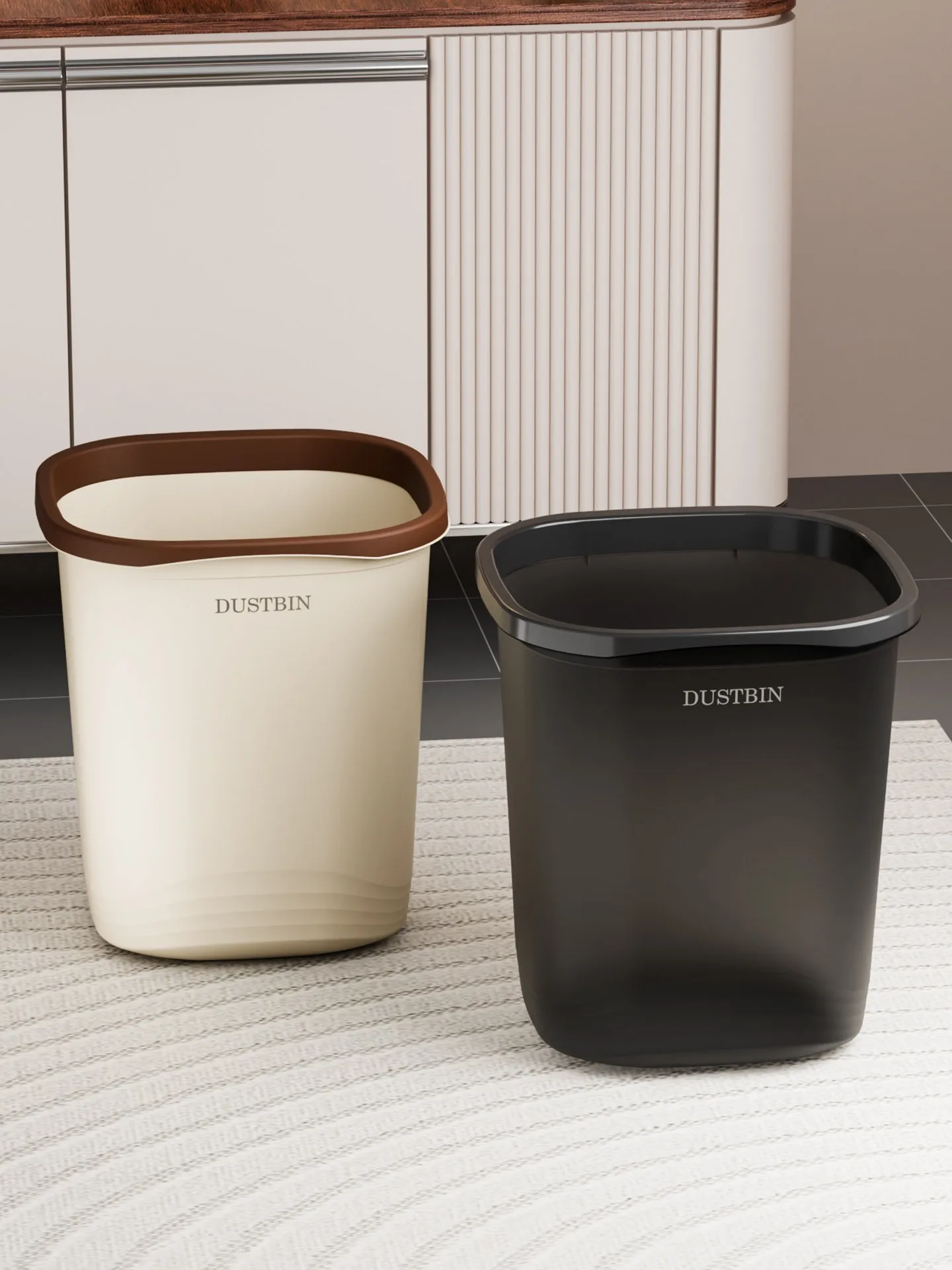 Large Capacity Trash Can for Home Use Kitchen Bathroom Bedroom Office Square Shape Thickened Plastic Dustbin Living Room