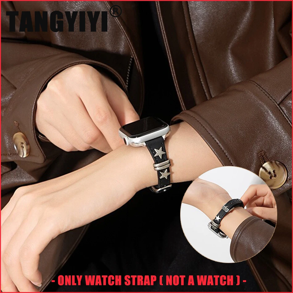 Fashion Vintage Star Rivet Leather Strap For Apple Watch Band Series 9 8 7 6 SE 38/40/41/42/44/45mm Bracelet IWatch Ultra 2 49MM