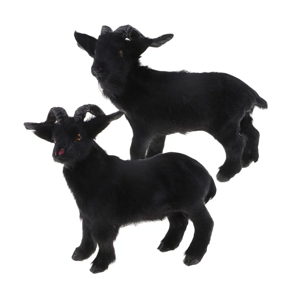 Figura de oveja de imitación, Animal de peluche negro, decoración navideña