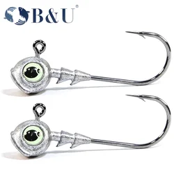 B&U Swimbait Hook Jig Head High Strength Fishing Worm Lure Hooks For Seawater Freshwater Fishhook Fishing Tackle Luminous Eyes