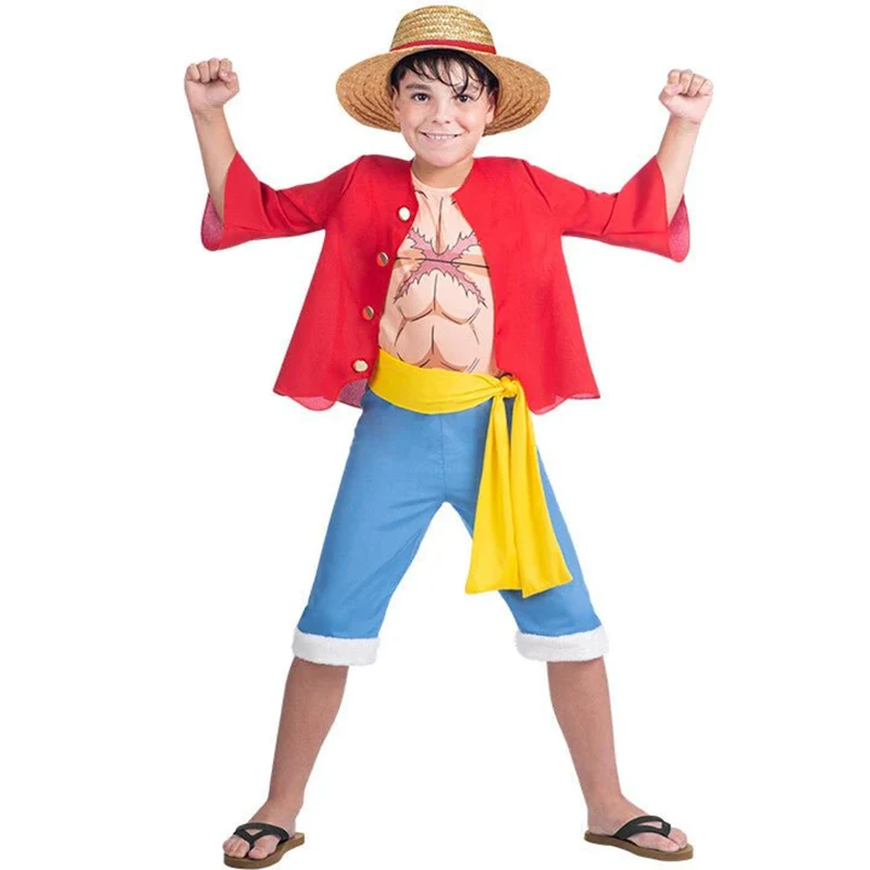 Anime Boy Roronoa Zoro Cosplay Straw Hat Muscle Luffy costume for Children