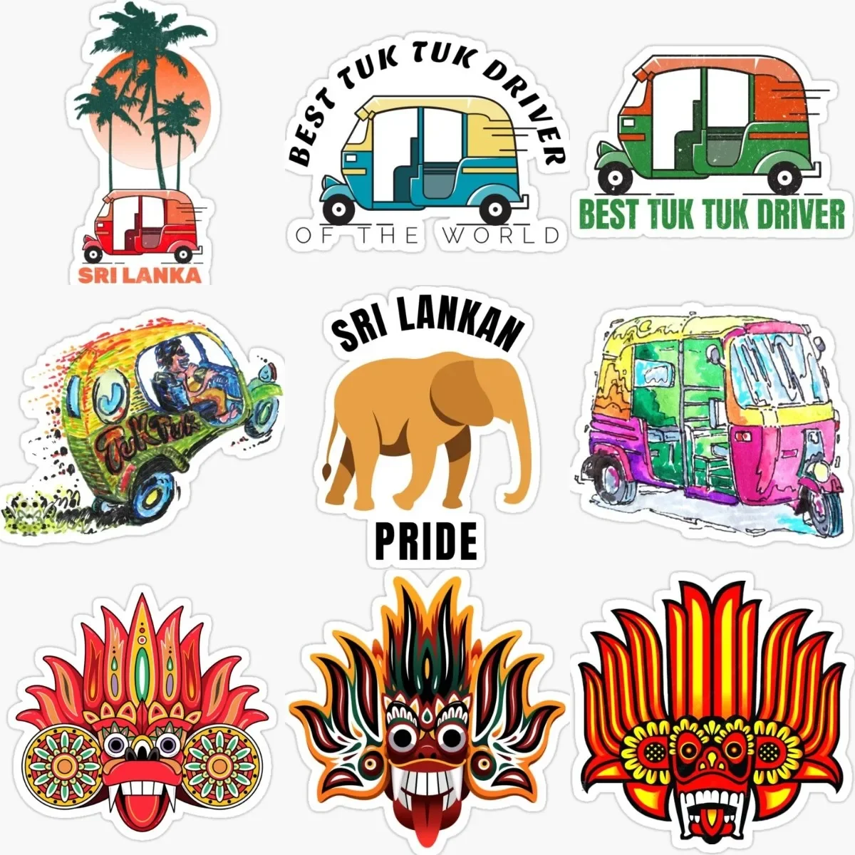 

Sri Lanka Mask Tuk Tuk Driver Creative PVC Waterproof Stickers Accessories for Decorate Car Van Wall Suv Table Off-road Window