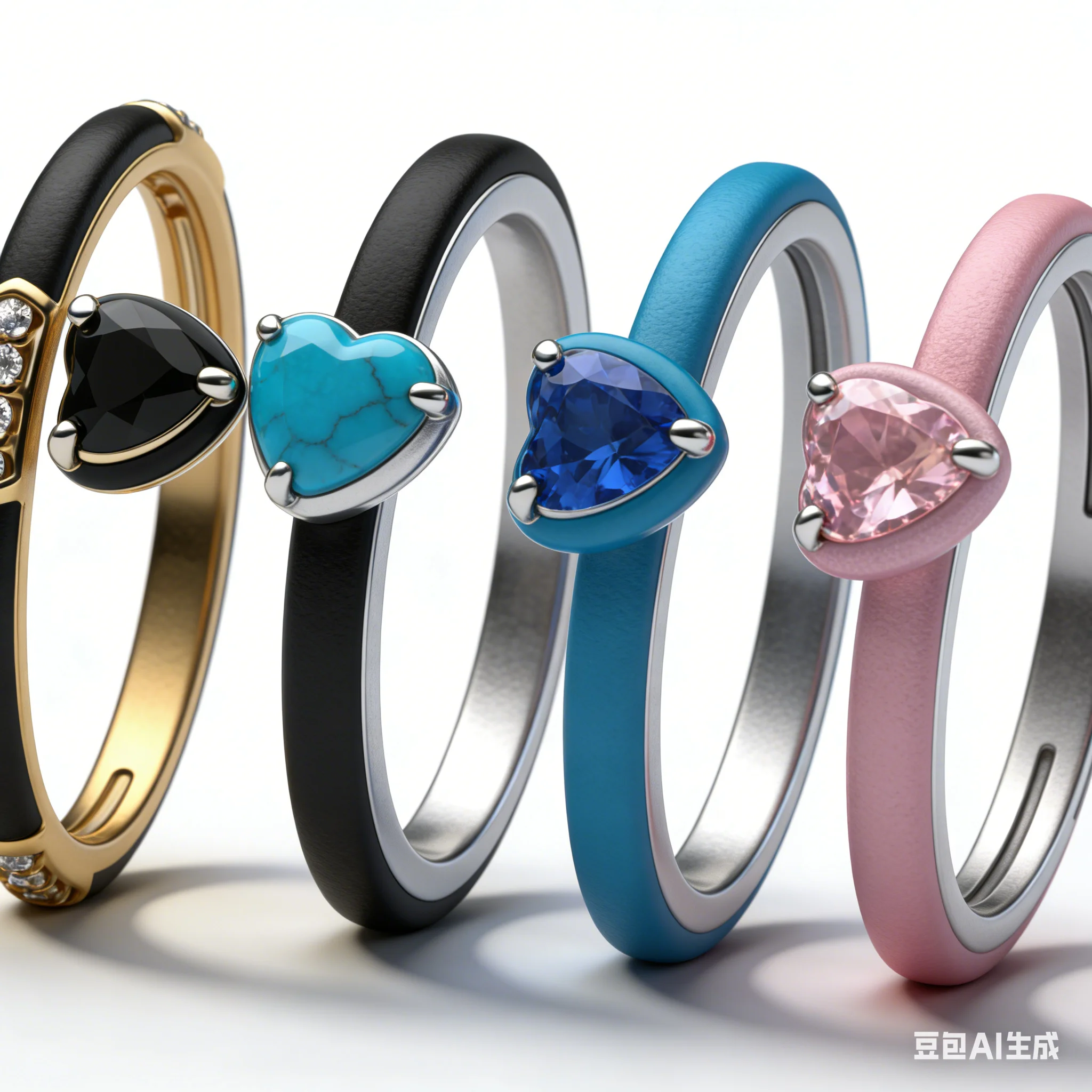 

925 Sterling Silver Black&Pink&Turquoise Core Ring Couple&Best Friend Gift Jewelry