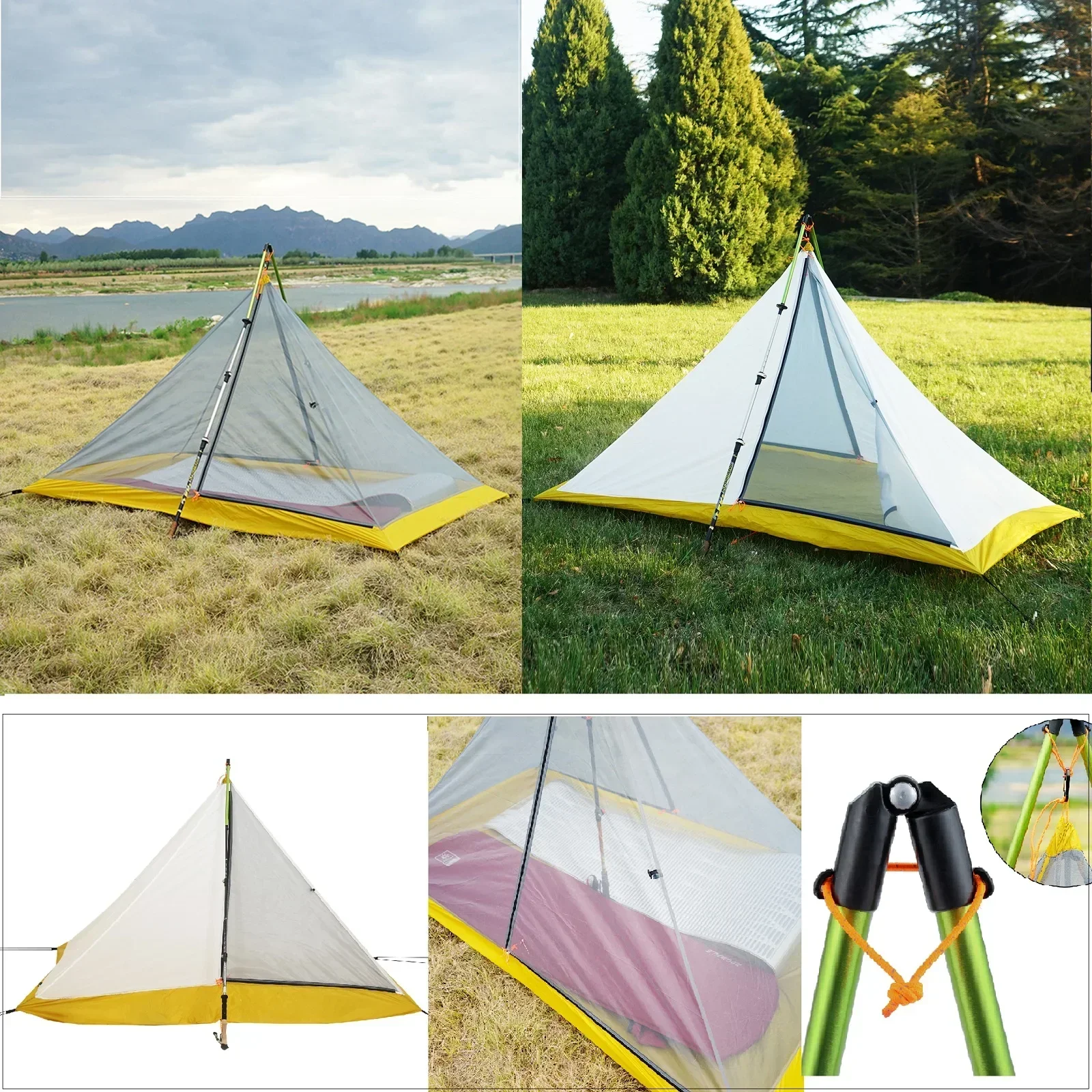 

2 Person 40D Silnylon 500g Ultralight Inner Tent Outdoor 4 Season Autumn Camping Tent,Aluminium Alloy 42cm A Shape Extension Rod