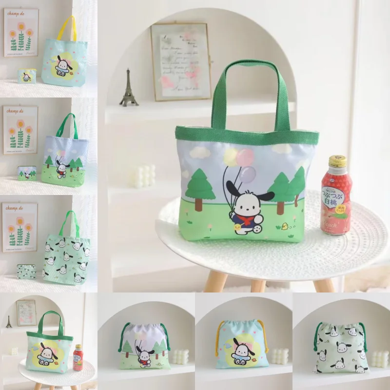 

Japanese Sanrio Cute Cartoon Pochacco Bundle Pocket Bento Bag Environmental Picnic Bag Shoulder Bag Girl Trip Bag Students Gift