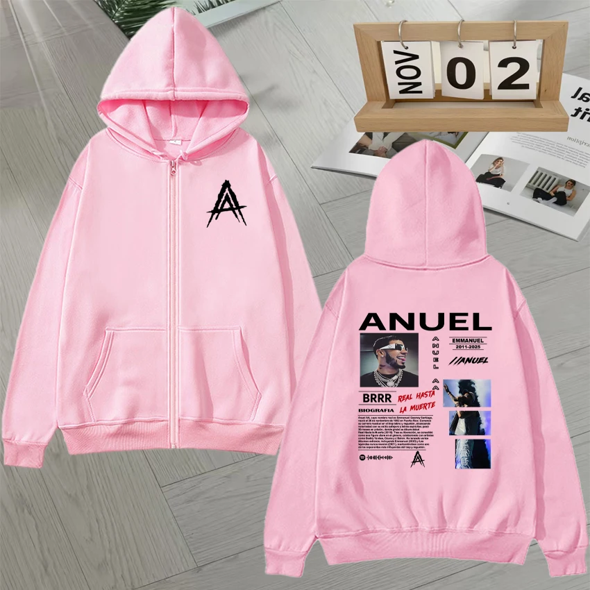 High Quality Zipper Hoodie Rapper Anuel AA Graphic  Double Sided Print Album Fleece Zip Up Sweatshirt Men Women Pullover Unisex