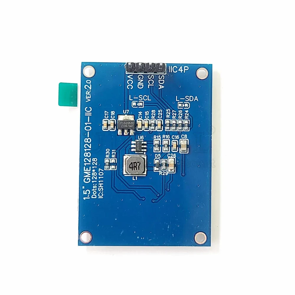 Módulo OLED LCD com Display Branco, Chip de Driver, COG, I2C, IIC, 4Pin, 3V-5V, Pontos 128x128, SH1107, 1,5 polegadas