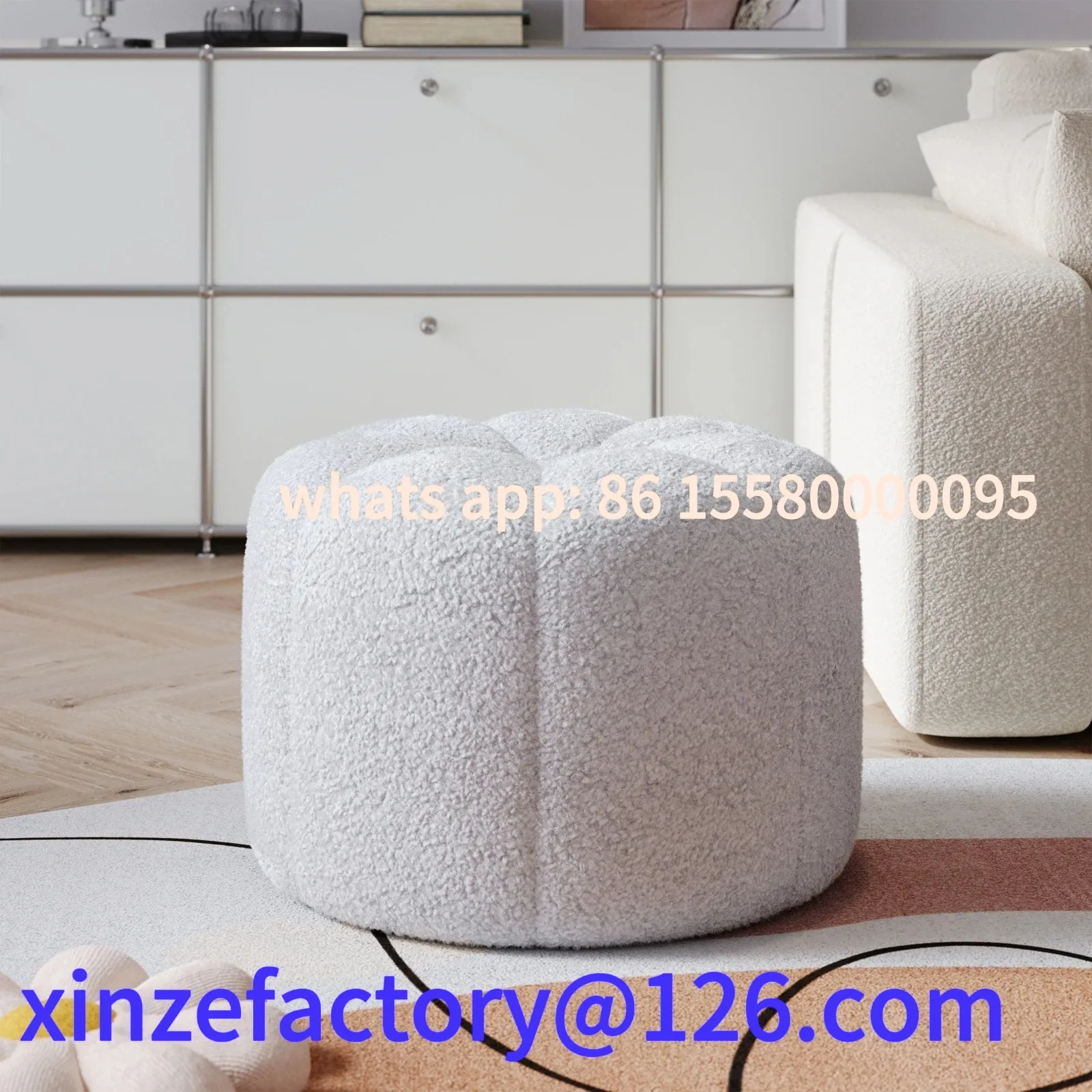 

Customizable Round Shape Teddy Fabric Multifunctional Household Footstool