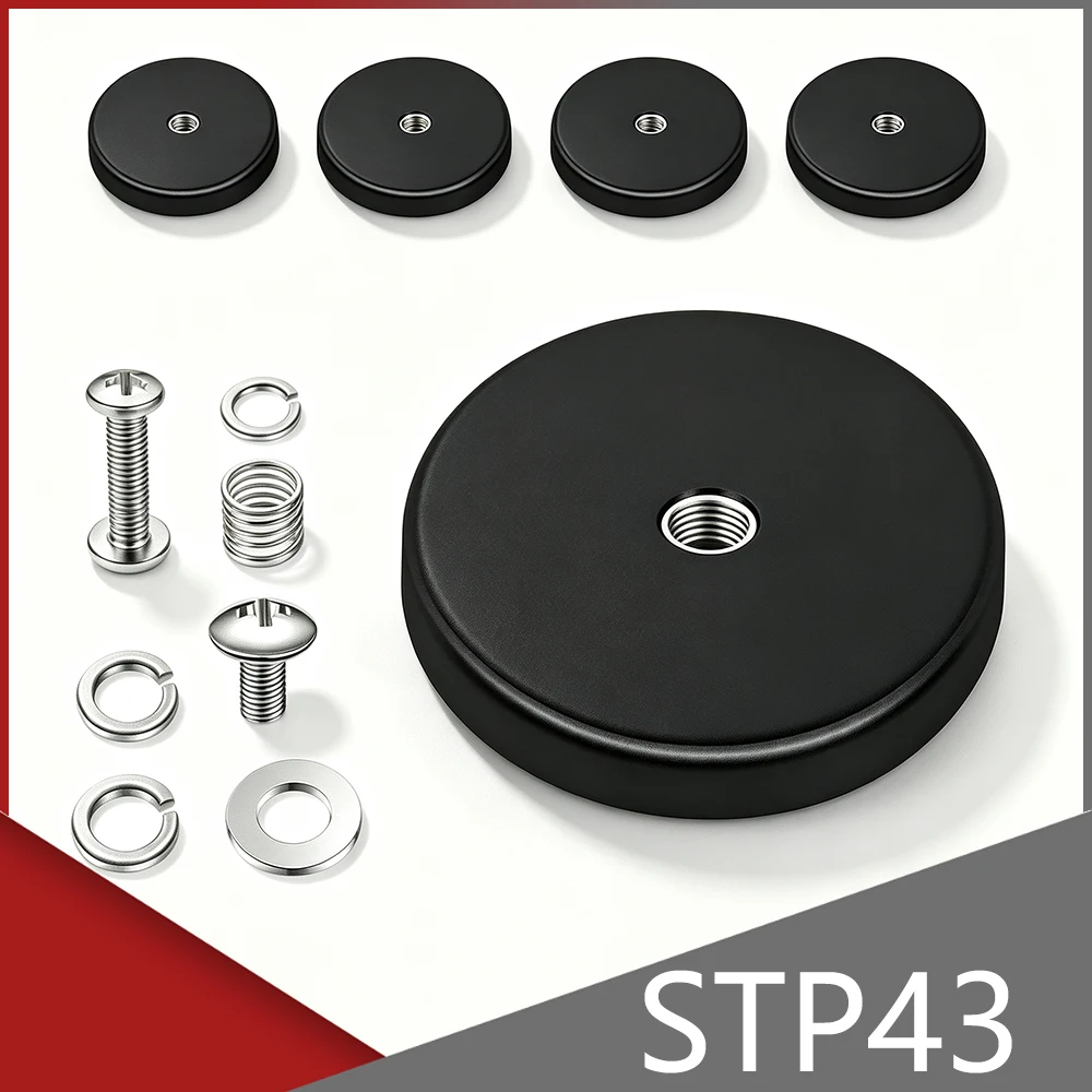 STP43 Rubber Coated Magnetic Mount Base Internal Thread DIY with Screws Washers for Light Bar, Camera Outdoor Equipment Fixing