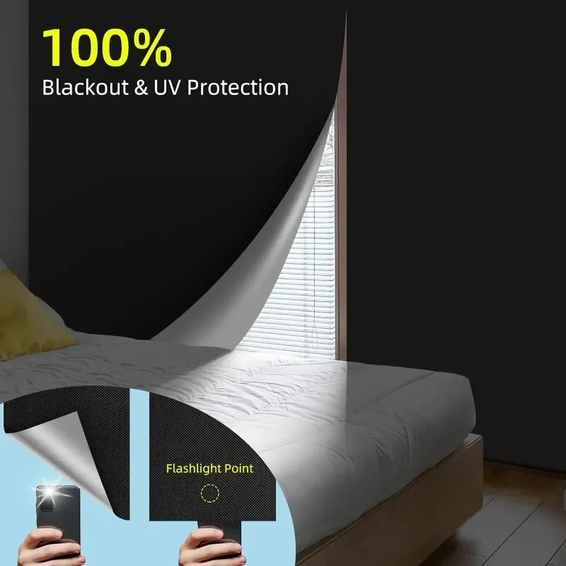 100 % Verdunkelungsvorhang, abnehmbar, tragbar, für Reisen, blockierend, dunkelstes Fensterfolientuch, temporäres DIY, kein Bohren, Verdunkelungsvorhänge