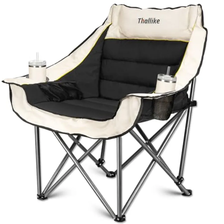 

Oversized Camping Chair for Adults Heavy Duty Folding Chair with Cup Holders Storage Pocket and Carry Bag Outdoor Padded Camp C