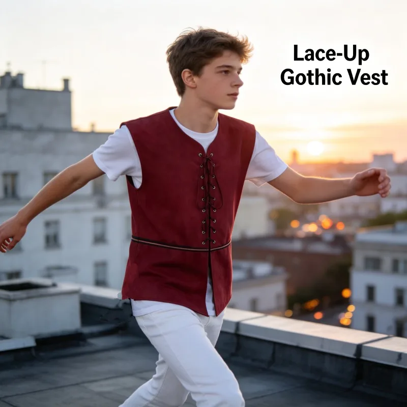 2025 Medieval Renaissance Pirate Vest Men Gothic Steampunk Lace Up Waistcoat