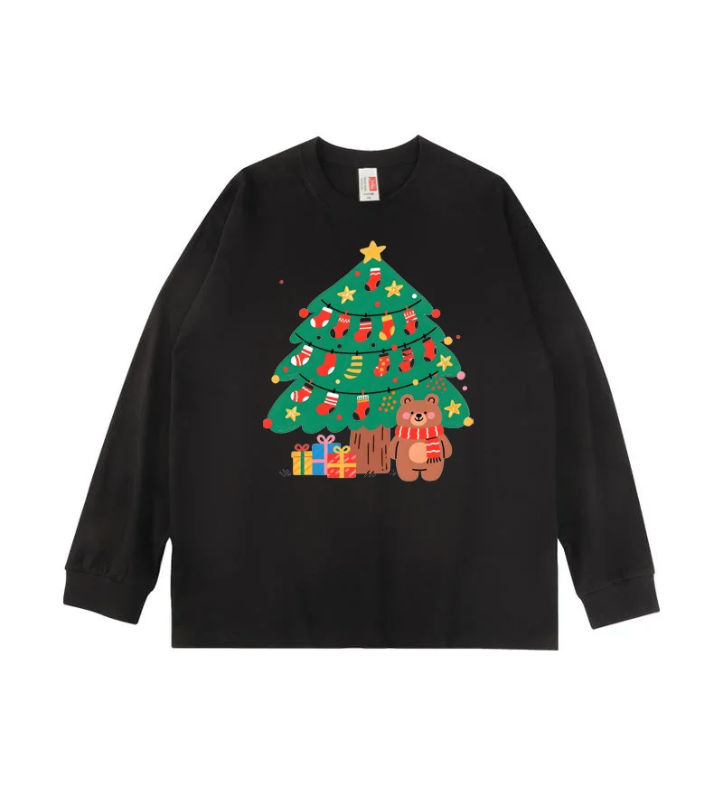 

Christmas unisex long sleeved T-shirt, comfortable and skin friendly, classic solid color, can be paired with jeans or skirts,