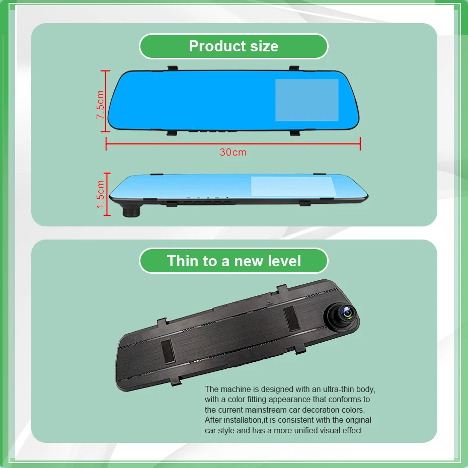 Carro dvr espelho retrovisor traço cam câmera lente dupla traço cam 2.4 Polegada 1280*720p full hd 170degree visão noturna gravador de vídeo do carro