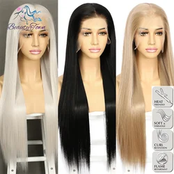 Summer 30'' 13x6 Bone Straight Synthetic Woman Wigs HD Transparent Lace Wig Prepluck Daily Wear Futura Heat Resistant Fiber Made