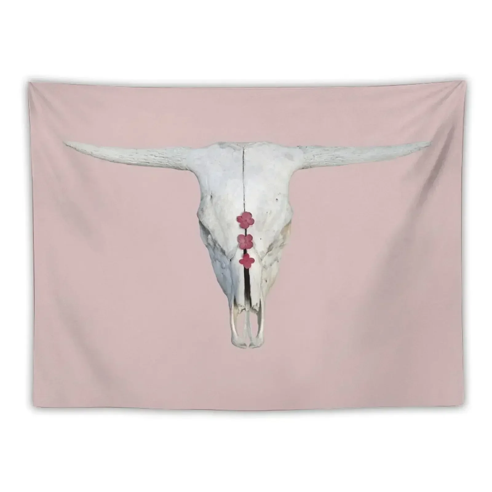 

Cattle Skull with Hydrangeas on Light Rosy Pink Tapestry Bedroom Decoration Home Decoration Wall Decor Hanging Tapestry