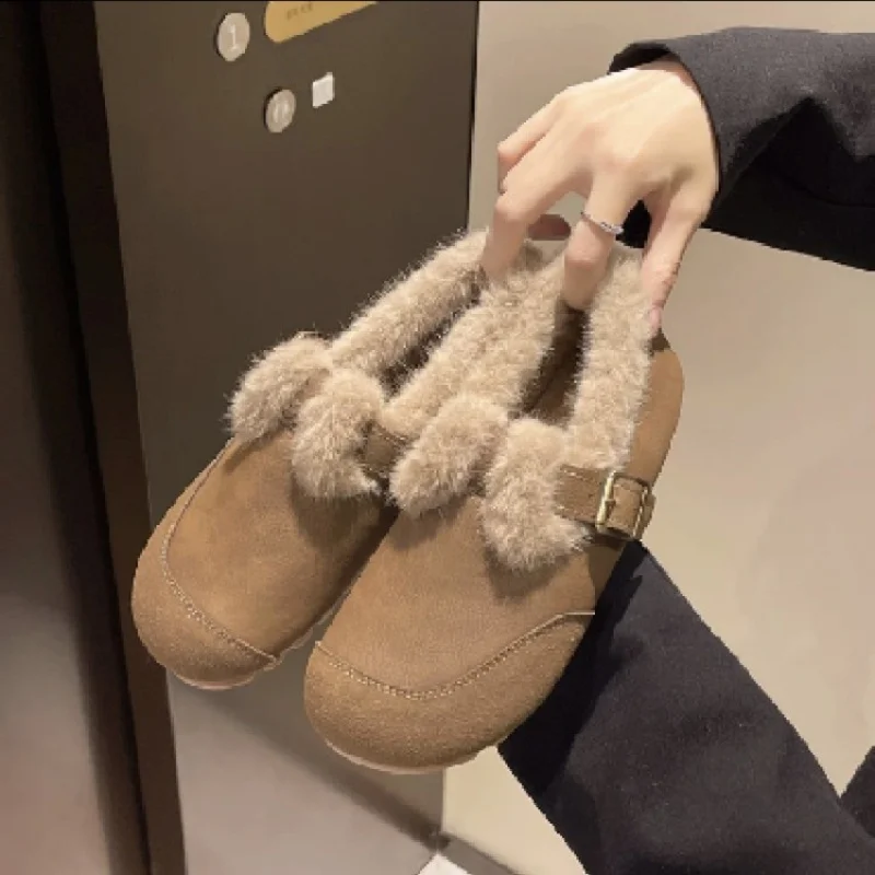 2024Autumn and Winter New Birkenstock Velvet Warm Cotton Shoes Women's Lamb Wool Gommino Slip-on Lofter Fluffy Shoes