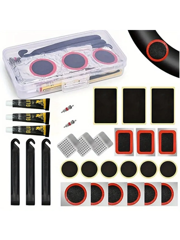 AliExpress NONE Emergency Bike Tire Repair Kit - Vulcanizing Patches, Strong Glue & Tire Levers - for MTB/Road Bike - Universal Fit