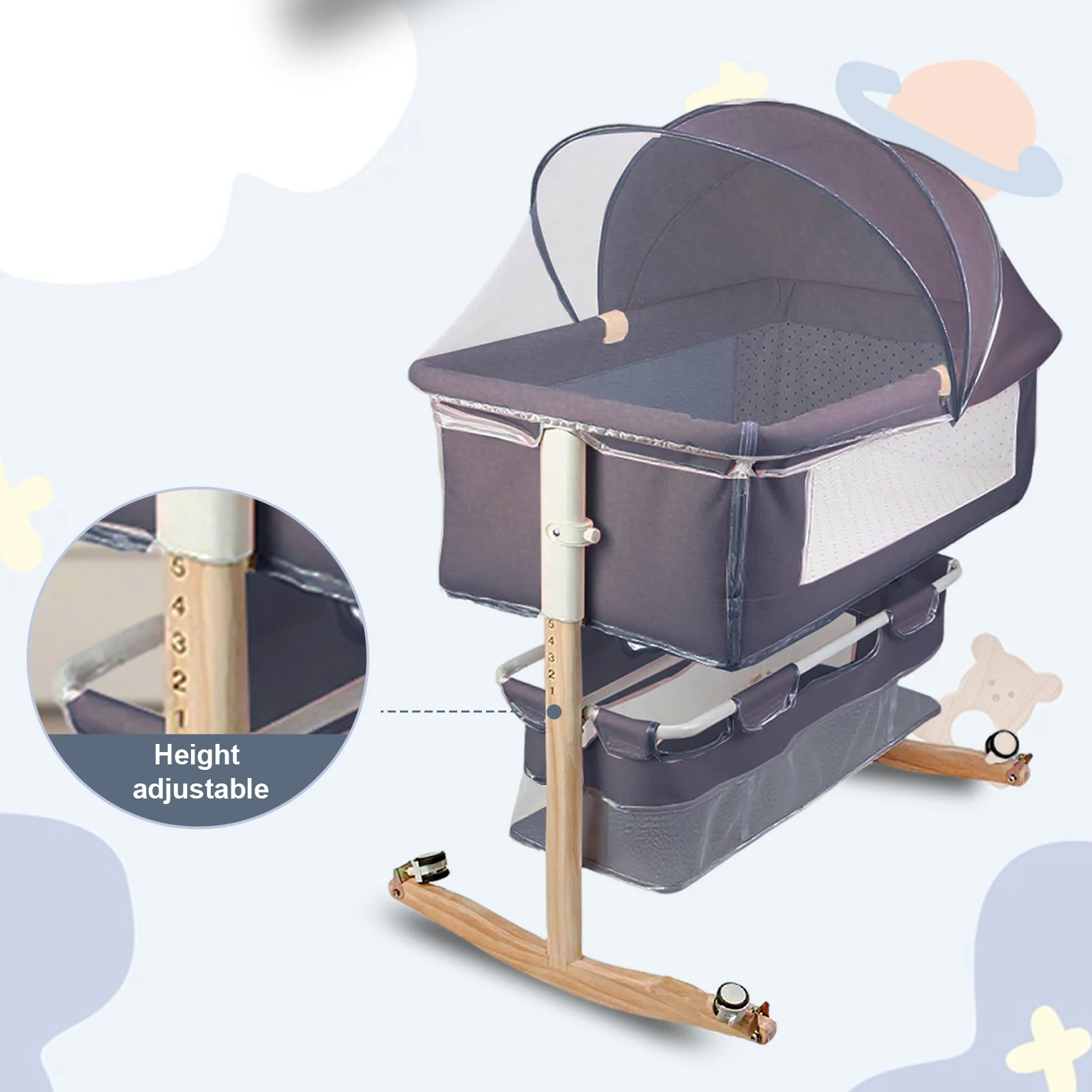 Cuna de bebé multifuncional con mosquitera, cama de guardería plegable con ajuste de altura, portátil de viaje para recién nacidos, niños y niñas