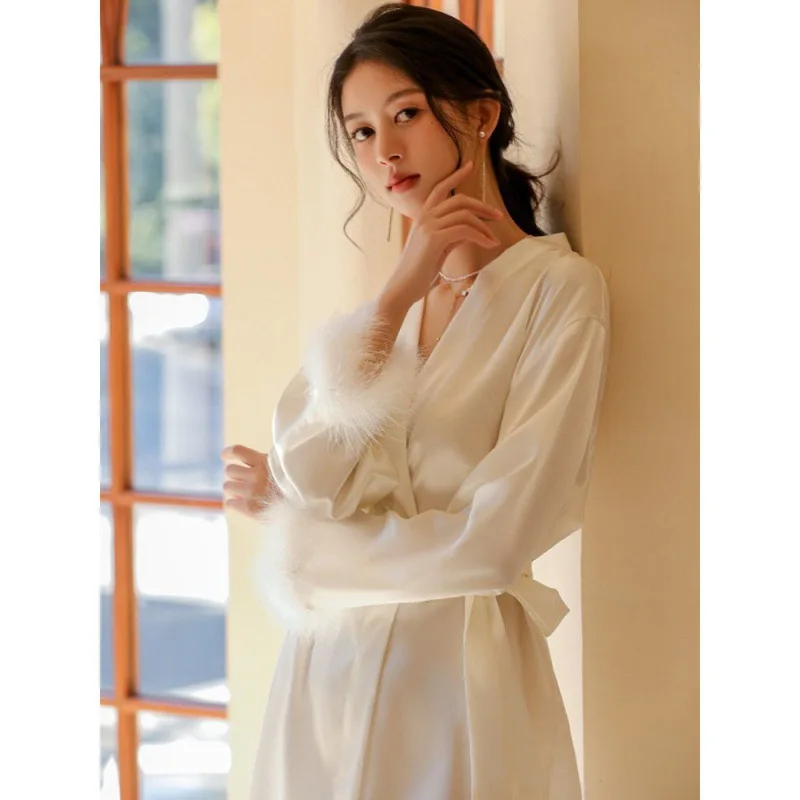 Embroidered Wedding Morning Gowns Women's Summer Thin Bridesmaid Nightgown SummerGroup Bathrobe Cardigan Bathro